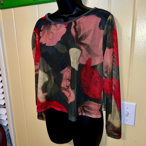 Sympli Floral Camo Mesh Crop Top Long Sleeve Size 8 - Picture 6 of 16